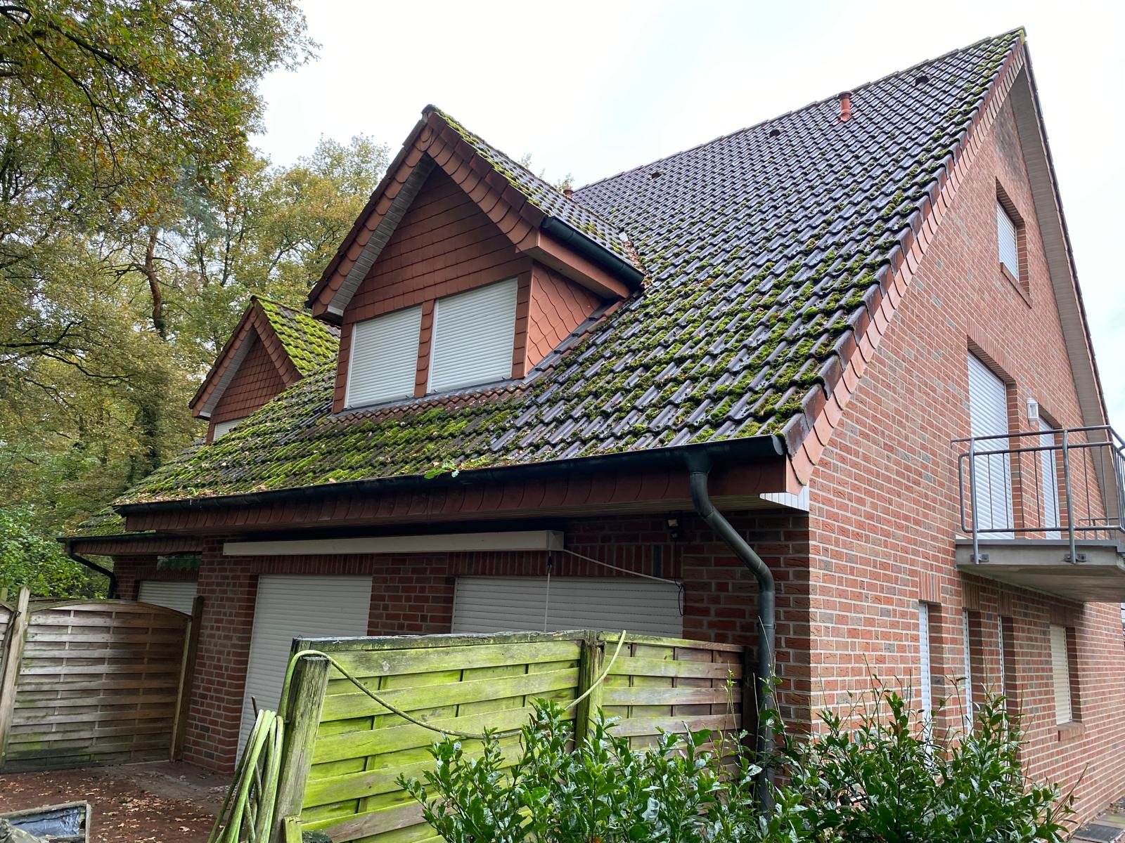 Dach mit starkem Moosbefall vor der Reinigung